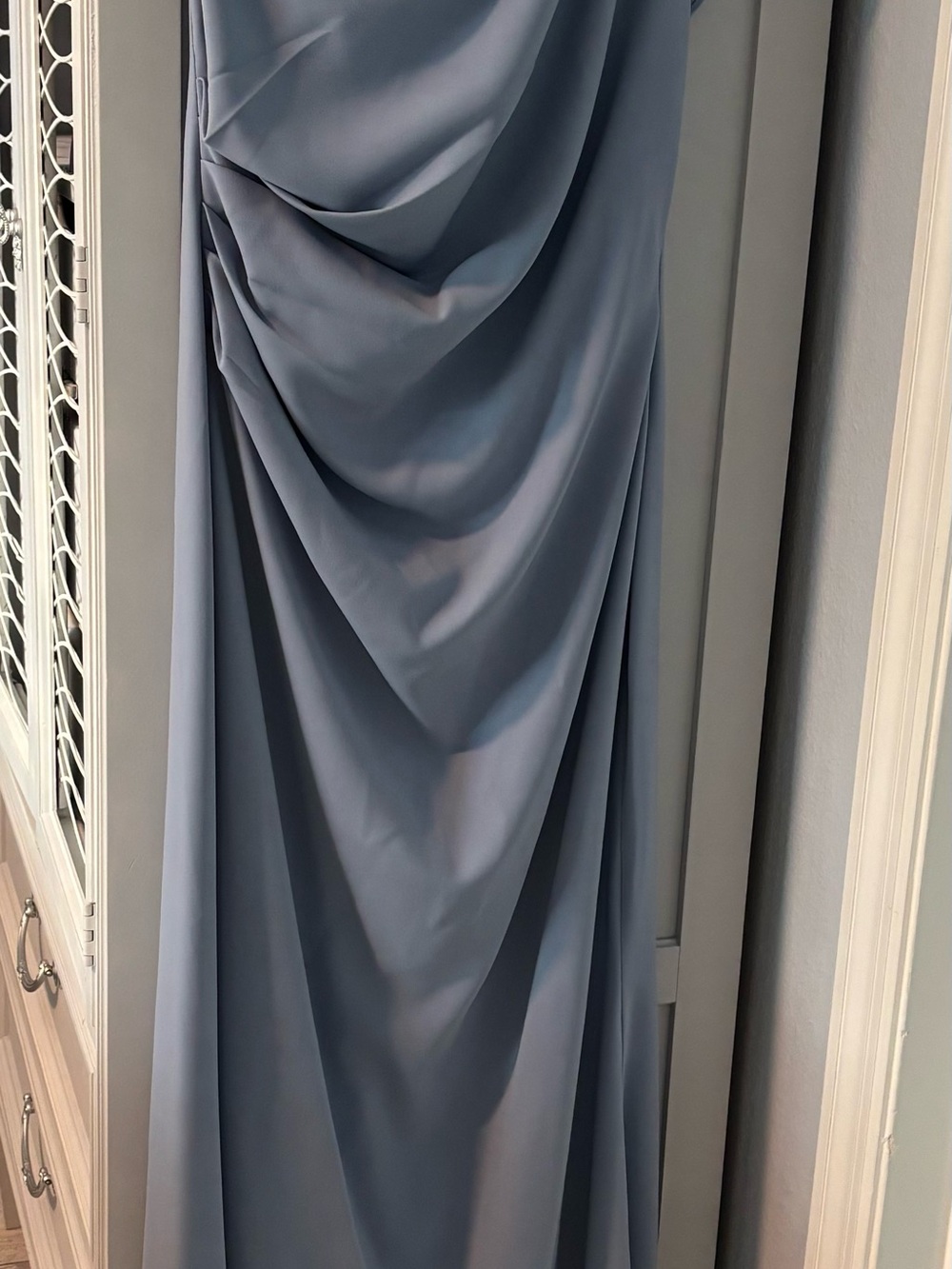 Carmen Marc Valvo Steel Blue Draped Maxi Skirt